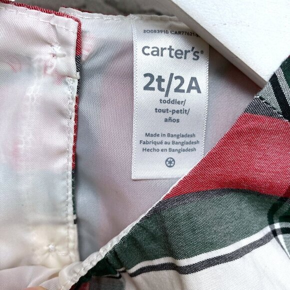 CARTERS Red Plaid Holiday Dress 2T Toddler Girls Christmas Special Occasion Cott - Picture 8 of 9